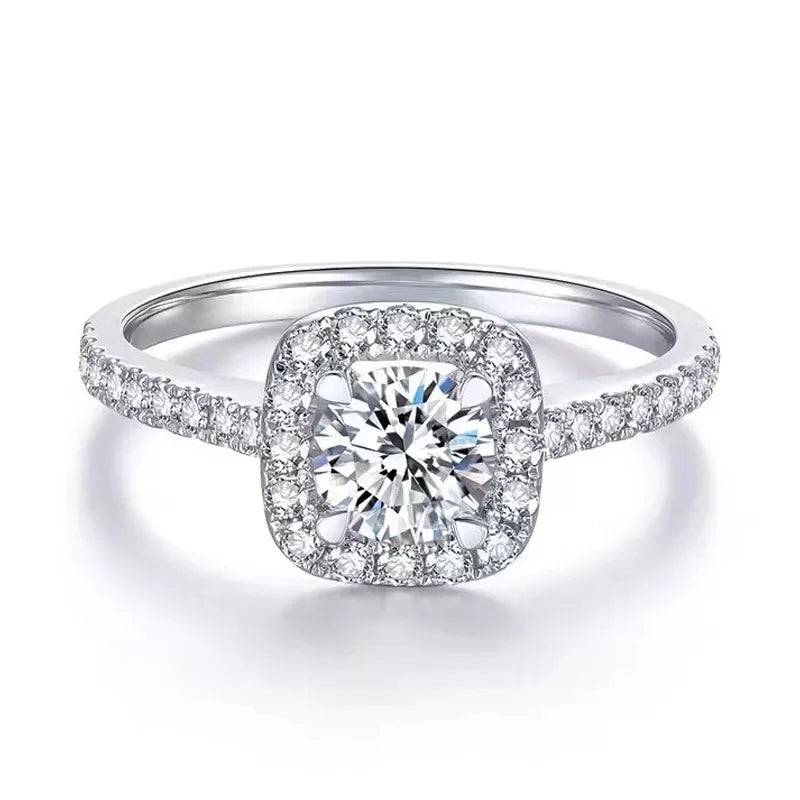 Radiance Refined: D Color Round Cut Moissanite Ring in 925 Sterling Silver with 18K White Gold Plating