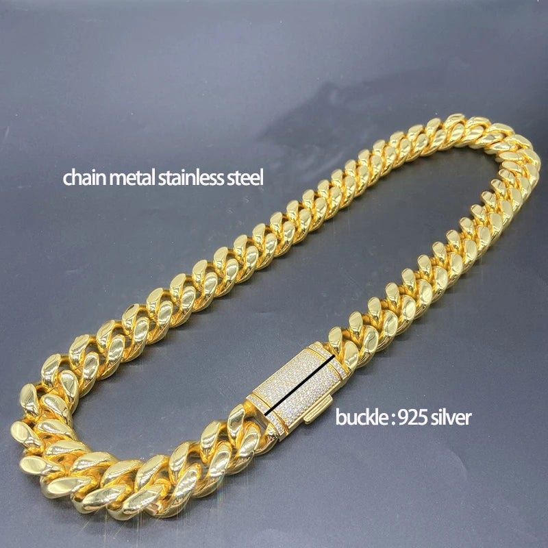12-14mm Stainless Steel Men Moissanite Miami Cuban Iced Link Chain GRA Certification Included